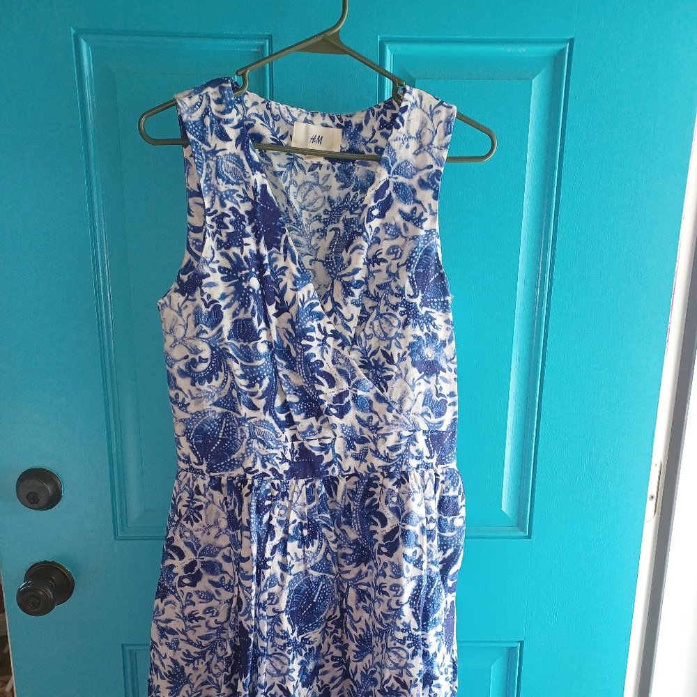 H & M Blue and White Toile Floral Dress Size 12